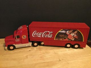 Pre Owed Coca Cola Semi Truck Toy Figurine Christmas Santa Claus 15 " Coke