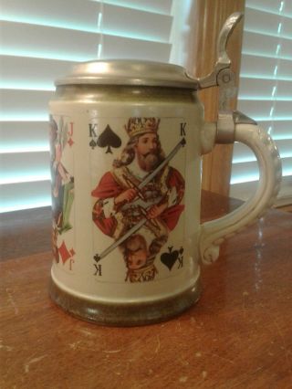 Vintage Rare Marzi And Remy Playing Cards Ceramic Stein With Pewter Lid