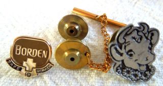 Borden 10k Gold 10 Year Safe Worker Plus Elsie The Cow Tie Tack Lapel/hat Pin