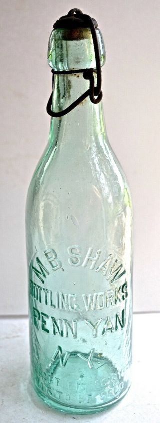 Vintage Antique Soda Or Beer Bottle W Wire Bale Stopper Penn Yan Ny
