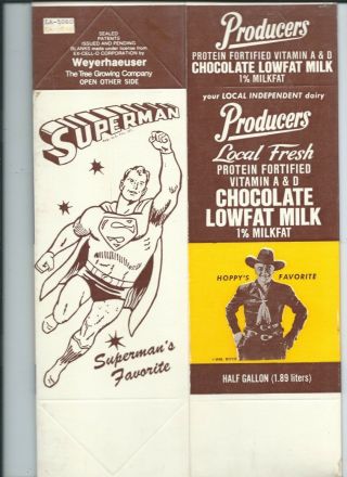 Rare Vintage Old Ad Superman And Hoppy Western Cowboy On Producer Milk