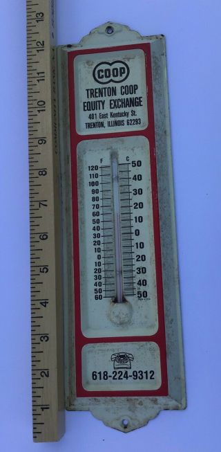 Vtg 13 " Metal Thermometer Advertise Sign Exchange Coop Il Distressed Usa Md