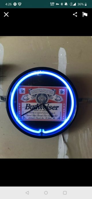 Rare Budweiser Neon Wall Clock Glass Great For Mancave Or Bar W/power Supply
