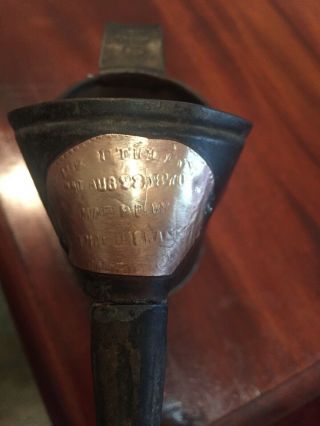 Very Old Oil Can,  Dated August 28,  1870,  Rare Find.  Brass Tag With Date And Make