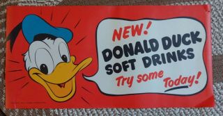 Very Rare 1950s Donald Duck Soft Drinks Window Sign.  L@@k