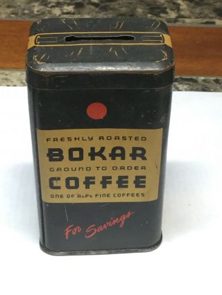 Vintage Bokar Coffee For Savings Metal Tin Coin Piggy Bank