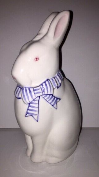 1990 The Haldon Group White Easter Bunny/rabbit With Blue/white Striped Bow