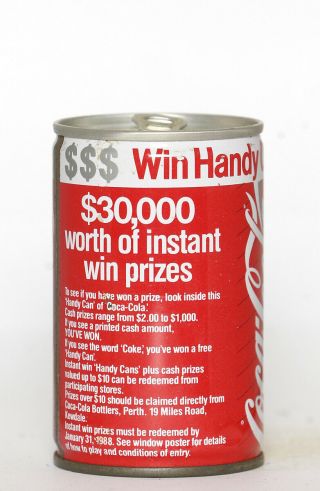 1988 Coca Cola Can From Australia,  Win Handy Cash (300ml)