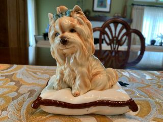 Vintage Porcelain Yorkshire Terrier Dog Figurine,  Yorkie With Bow
