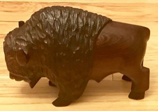 Hand Carved Ironwood Buffalo Bison 7.  5” Vintage Native American Decor