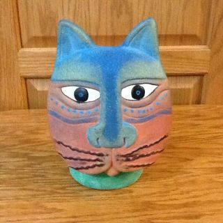 Vintage Colorful Cat Vase/ Planter