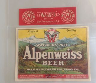 Crisp Pre Pro Wagner San Francisco Alpenweiss Beer Label With Scarce Neck