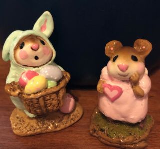 Wee Forest Folk Easter Bunny Mouse & Stunned Girl Mouse Holding Valentine