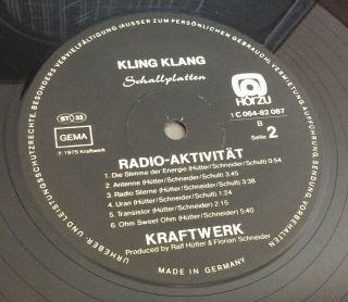 KRAFTWERK RADIO ACTIVITY LP GERMAN EMI Kling Klang HORZU 1C064 - 82087 - Inner 8