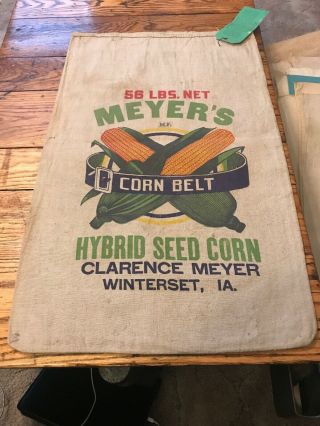 Meyers Winterset Iowa Hybrid Corn Belt Seed Corn Sack Bag Cloth Feed Farm