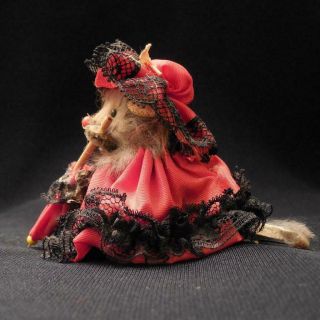 Vintage Fur Animals W Germany Mouse Red Dress Umbrella & Lace 5