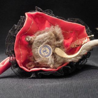 Vintage Fur Animals W Germany Mouse Red Dress Umbrella & Lace 6