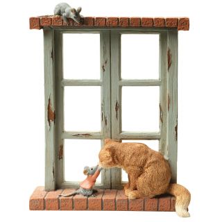 Cat And Mice Sculpture - Rustic Hand Painted Resin Statuette,  6 " High