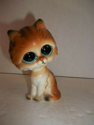 Vintage Lefton Orange Tabby Cat Figurine H6862 Big Eyes 4” Adorable 1970s Kitty