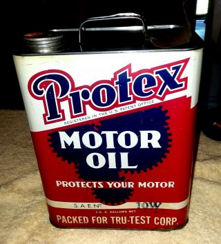 Rare Vintage 2 Gallon " Protex " Motor Oil Can, .