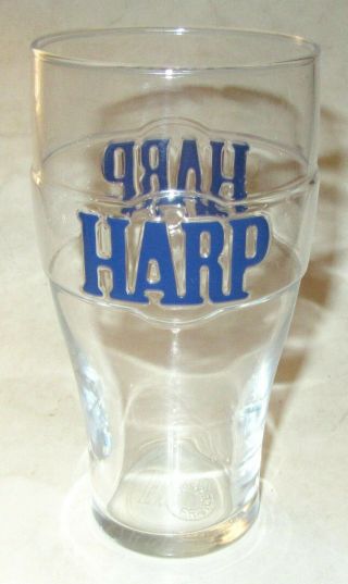 Vintage Harp Lager Pint Size Clear Beer Glass With Blue Raised Letters
