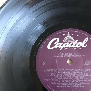 THE BEATLES WHITE ALBUM PURPLE LABEL 2 LP’S CAPITOL RECORDS SWBO - 101 VG,  /VG, 7