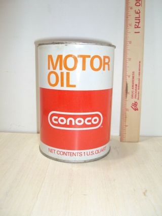 Vintage Conoco Motor Oil Can Metal Full 1 Qt Sae 20w - 40