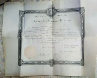 Rare,  France Medical Diploma,  With Plombe,  Certificate 1896