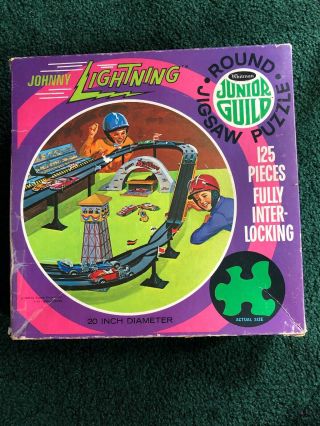 Vtg Rare 1970 Johnny Lightning Round Jigsaw Puzzle Almost Complete Whitman