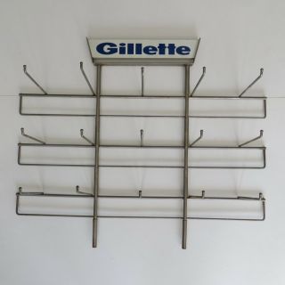 Vintage Gillette Razor Retail Display Rack Advertising Sign 3 Rows Of 5 Pegs