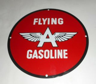 Vtg Flying A Gasoline Gas Sign Round Porcelain On Metal
