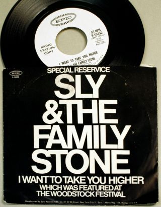 Woodstock White Label Promo Sly Family Stone - 45/sleeve - Take You Higher - 70s - Krfx