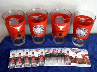 4 Texas Longhorns Coors Light Beer 16 Oz Pint Glasses W/10 Longhorn Coasters