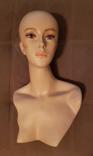 Vintage Female Mannequin Head Bust Form Wig Hat Jewelry Display