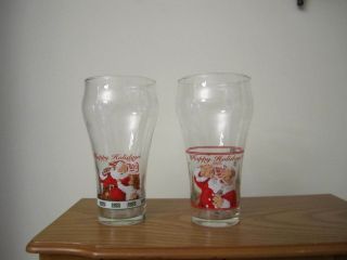 2 COLLECTIBLE COCA - COLA DRINK GLASSES CHRISTMAS HOLIDAY SANTA COKE GLASSES PROMO 3