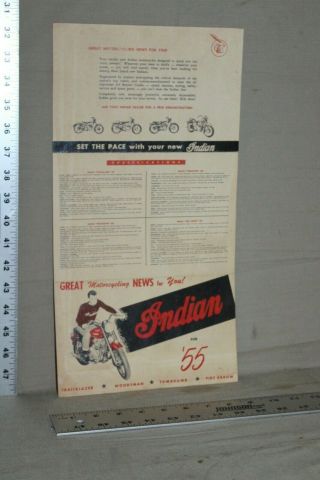 Rare 1955 Indian Motorcycles Dealership Store Brochure Tomahawk Fire Arrow Bike