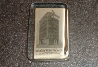 Old Glass Paperweight Mirror Advertising Dorchester Fire Insurance