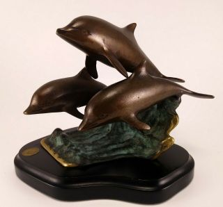 San Pacific International,  Spi,  Bronze Dolphin Trio,  Wood Base