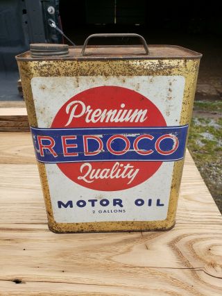 Vintage 2 Gallon Redoco Premium Quality Motor Oil Can.  Collector Piece.