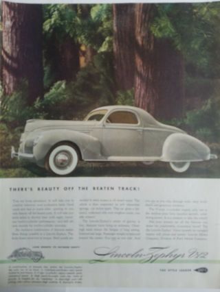 1939 Gray Lincoln Zephyr V12 Car Division Ford Motor Company Vintage Ad