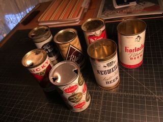 Flat Top Beer Cans (7) Blatz,  National Lager,  Pabst,  Schaefer,  Lucky,  Neuweiler,