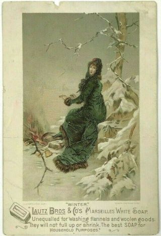 1891 Winter Woman Marseilles Soap Lautz Bros Co Buffalo York Ny Trade Card