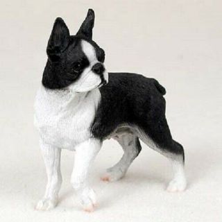 Boston Terrier Dog Hand Painted Figurine Resin Statue Collectible Puppy