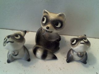 Vintage Set Of 3 Hagen Renaker Racoon Figurines - Family Of Raccoons