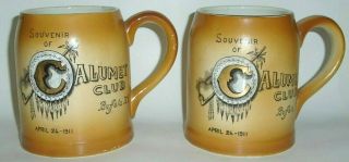 2 Antique 1911 Buffalo Pottery Advertising Mugs Calumet Club Buffalo Ny Souvenir