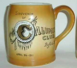 2 Antique 1911 Buffalo Pottery Advertising Mugs Calumet Club Buffalo NY Souvenir 2