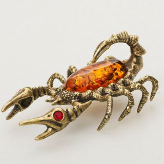 Scorpion Figurine.  Brass And Amber Scorpio Figurine