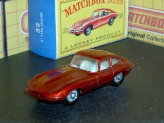 Matchbox Lesney Jaguar E Type Xke 32 B3 Red Clr Win 45bpt Sc4 Ex/nm Crafted Box