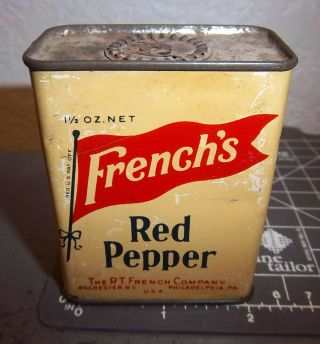 Vintage Frenchs Red Pepper 1 1/2 Oz Spice Tin,  Great Logo & Graphics,  Rochester