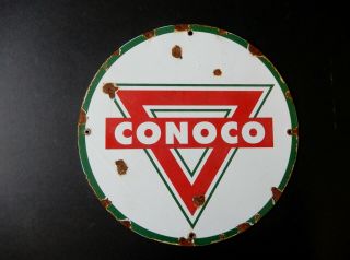 Conoco Gasoline Porcelain Sign Vintage Gas Pump Plate Minute Man Service